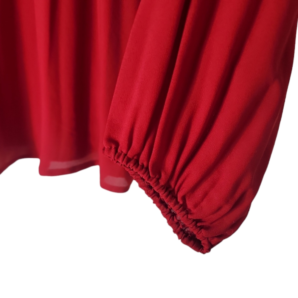 Alfani red pleated button front blouse v neck long sleeve women's plus size 16 - Picture 4 of 7